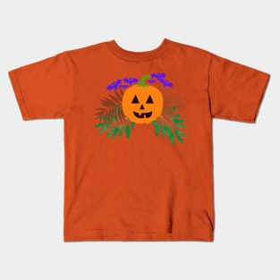 Halloween Pumpkin Chased by Purple Bats Kids T-Shirt